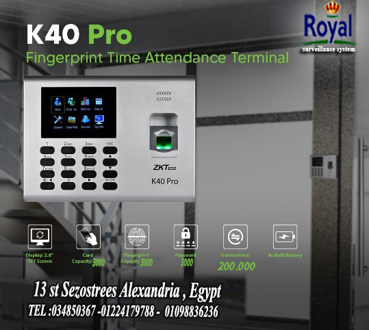 ???? جهاز البصمة ZK-K40 PRO ???? ???? الحل الأمثل لتنظيم حضور وانصراف الموظفين بكل سهولة وكفاءة! ???? مواصفا