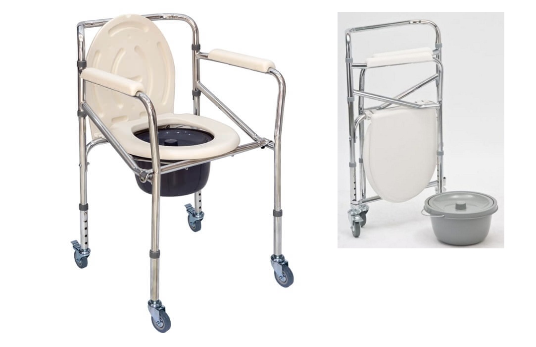 كرسي تواليت مع عجلات قابل للطي بعجلات - يتميز بخفة الوزن، مناسب لجميع الفئات من كبار السن
