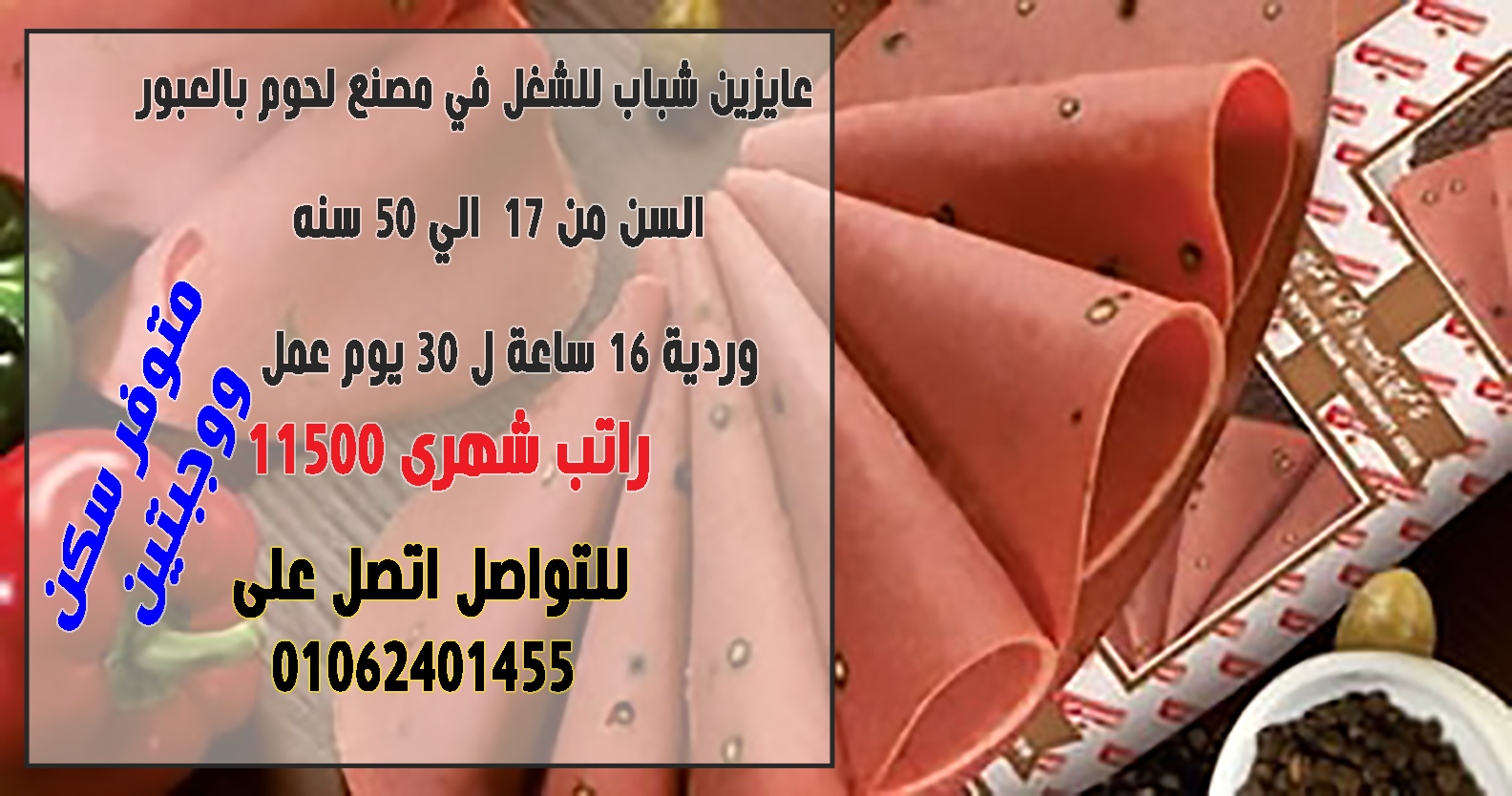 ????????‍????????????‍????الشباب اللي عايزه تشتغل تعال اشتغل بالبطاقه بس عامل انتاج لمصنع (لحوم) في العبور???????? 