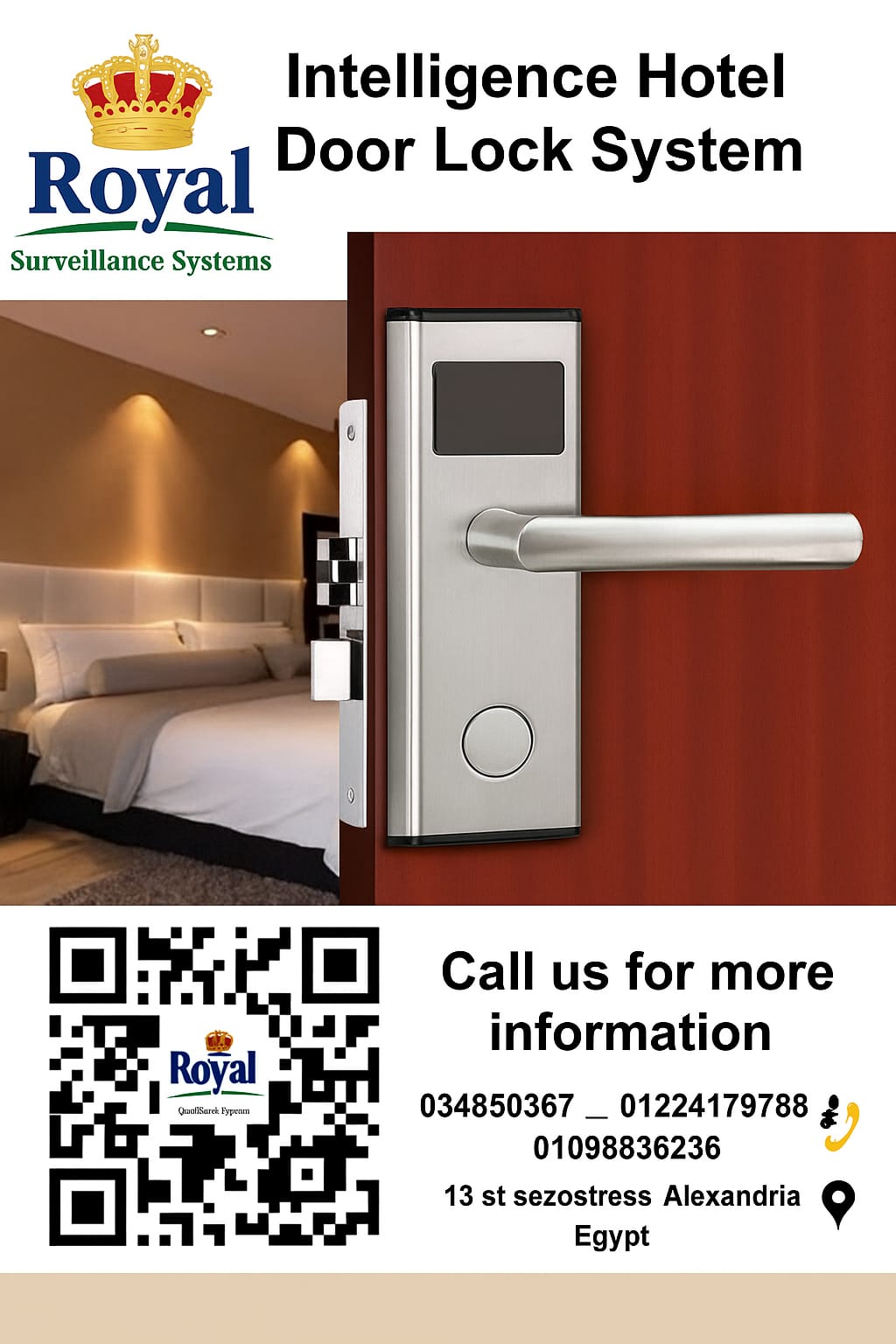 ​أمان فندقك في أيدٍ أمينة مع شركة رويال لأنظمة المراقبة والإنذار ????️  ​نحن لا نبيعك مجرد قفل، بل نقد