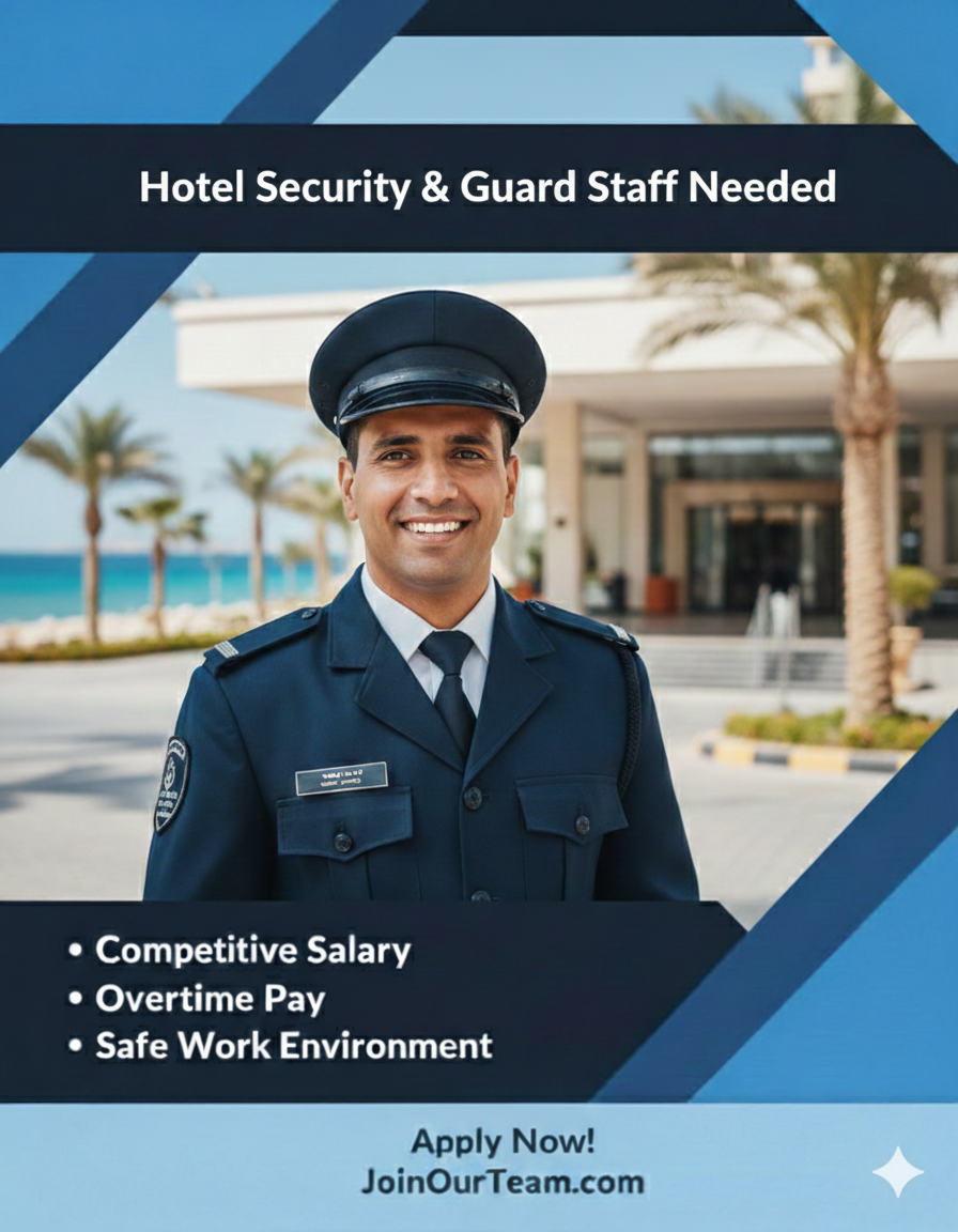 مطلوب أفراد أمن للعمل بفندق بشرم الشيخ بمحافظه جنوب سيناء 