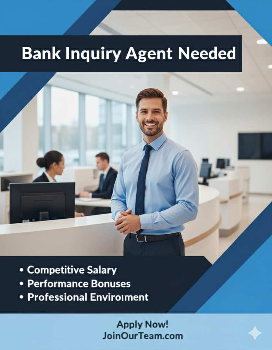 مطلوب للعمل موظف استعلام بنكي في القاهره بالدقي ووسط البلد