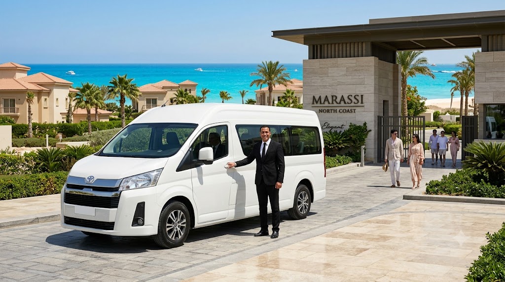 Toyota Hiace van rental (13-seater) in Marassi, North Coast, Egypt; includes a professional driver—i