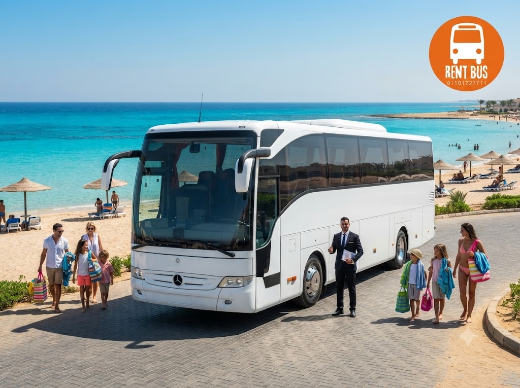 Mercedes 50 Seater Bus Rental in El Alamein | Luxury Coach Hire for Turquoise Beach Day Use 