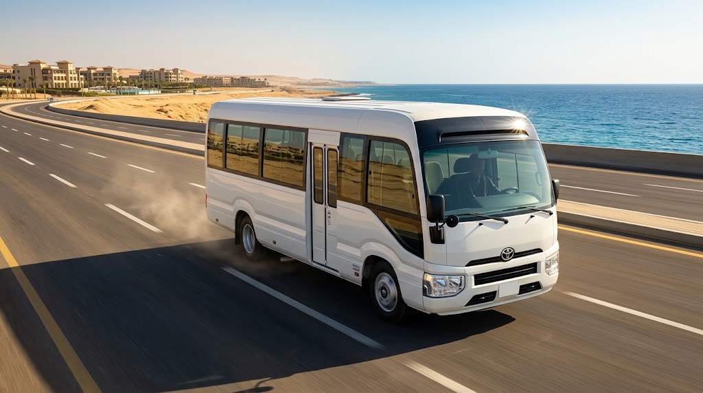 Rent a Toyota Coaster 21 Seater Minibus from Cairo to the North Coast with Professional Driver