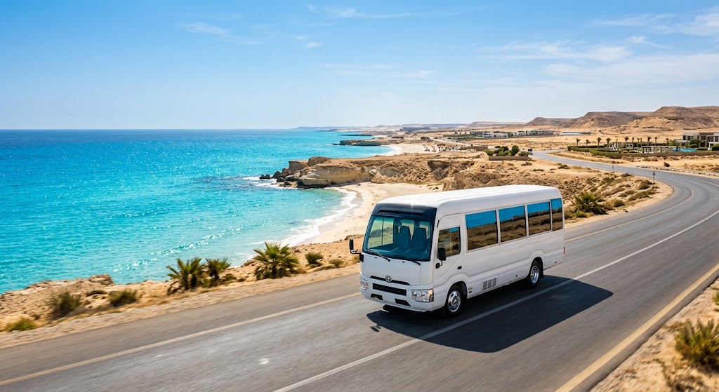 Toyota Coaster 21 Seater Minibus Rental from Cairo to Ras El Hekma with Professional Driver